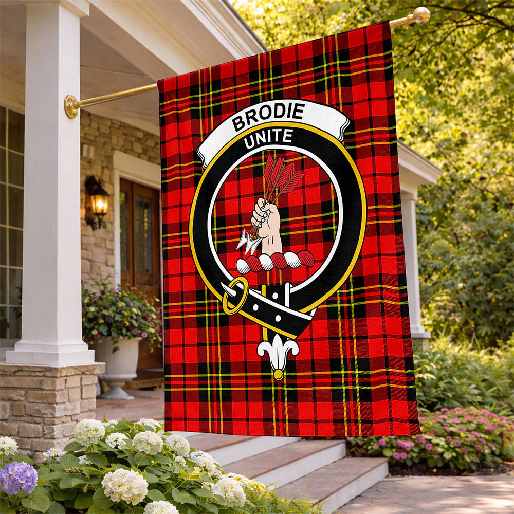 Scottish Brodie Modern Clan Badge Tartan Flag Parade Vertical Style