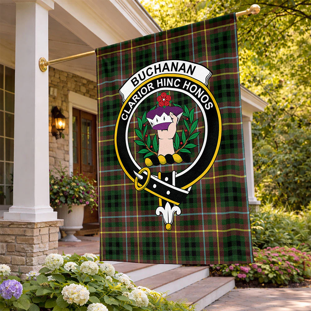 Scottish Buchanan Hunting Clan Badge Tartan Flag Parade Vertical Style