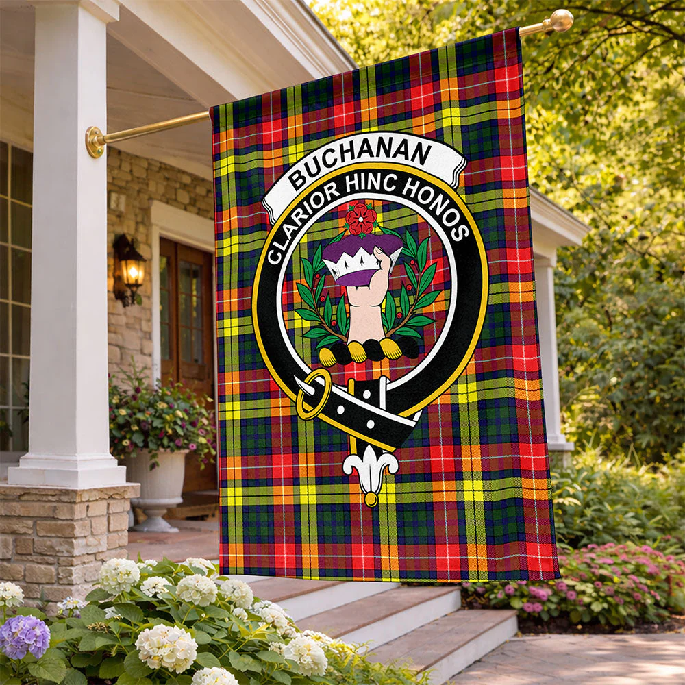 Scottish Buchanan Modern Clan Badge Tartan Flag Parade Vertical Style