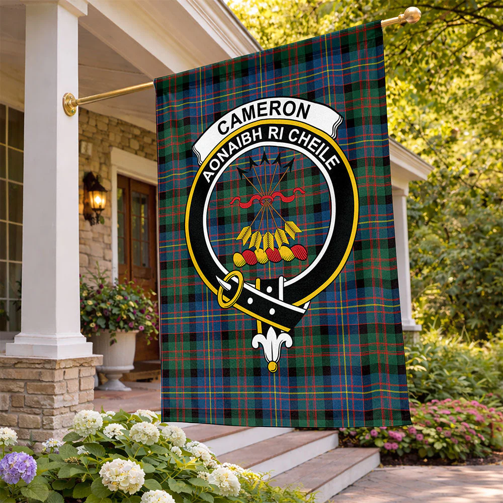 Scottish Cameron of Erracht Ancient Clan Badge Tartan Flag Parade Vertical Style