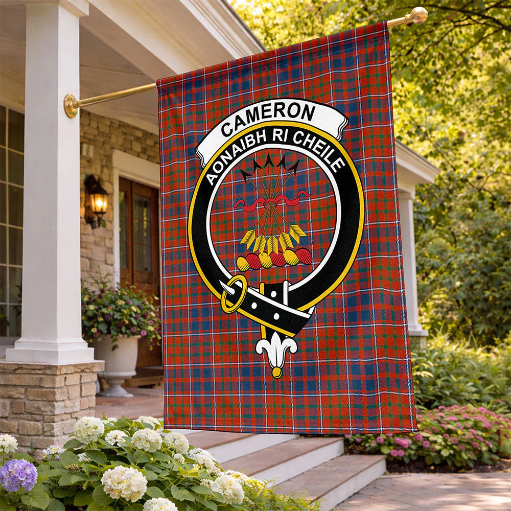 Scottish Cameron of Lochiel Ancient Clan Badge Tartan Flag Parade Vertical Style