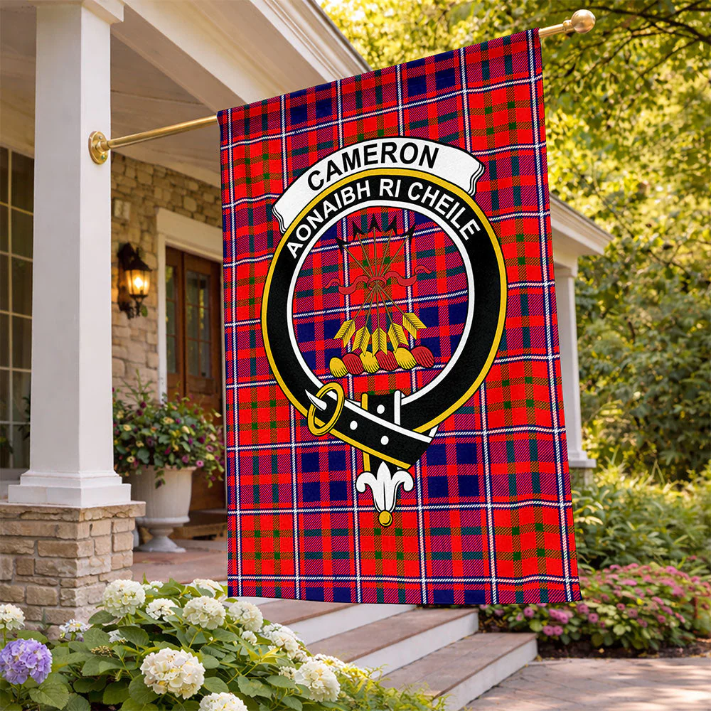 Scottish Cameron of Lochiel Modern Clan Badge Tartan Flag Parade Vertical Style