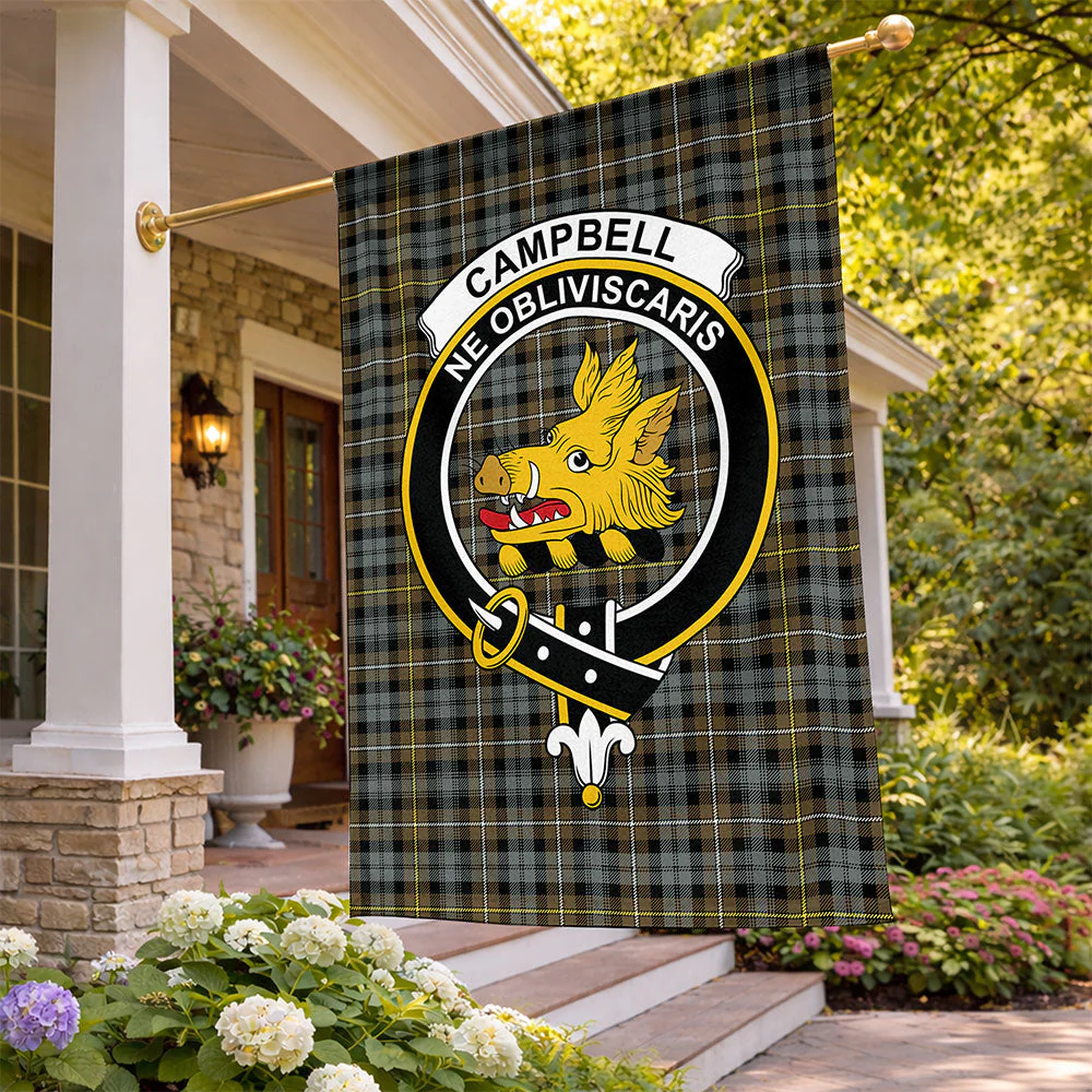 Scottish Campbell Argyll Weathered Clan Badge Tartan Flag Parade Vertical Style