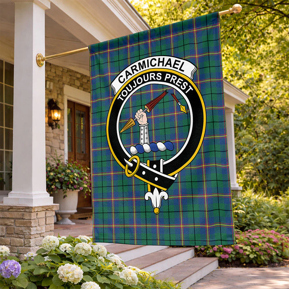 Scottish Carmichael Ancient Clan Badge Tartan Flag Parade Vertical Style