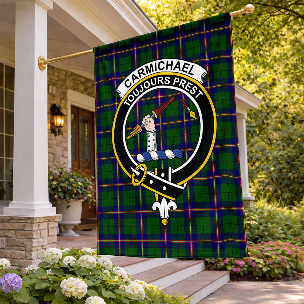 Scottish Carmichael Modern Clan Badge Tartan Flag Parade Vertical Style