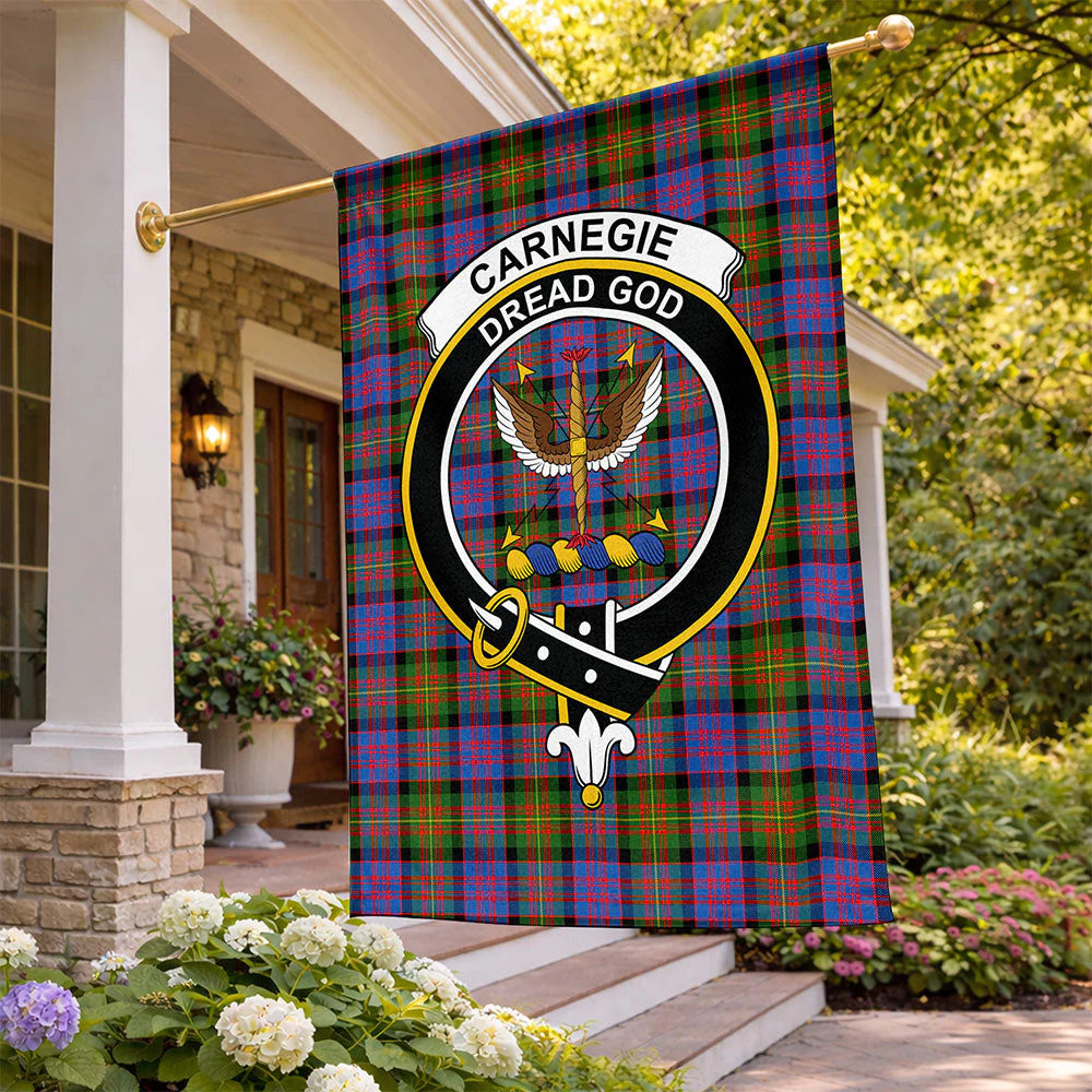 Scottish Carnegie Ancient Clan Badge Tartan Flag Parade Vertical Style