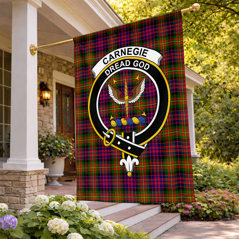 Scottish Carnegie Modern Clan Badge Tartan Flag Parade Vertical Style