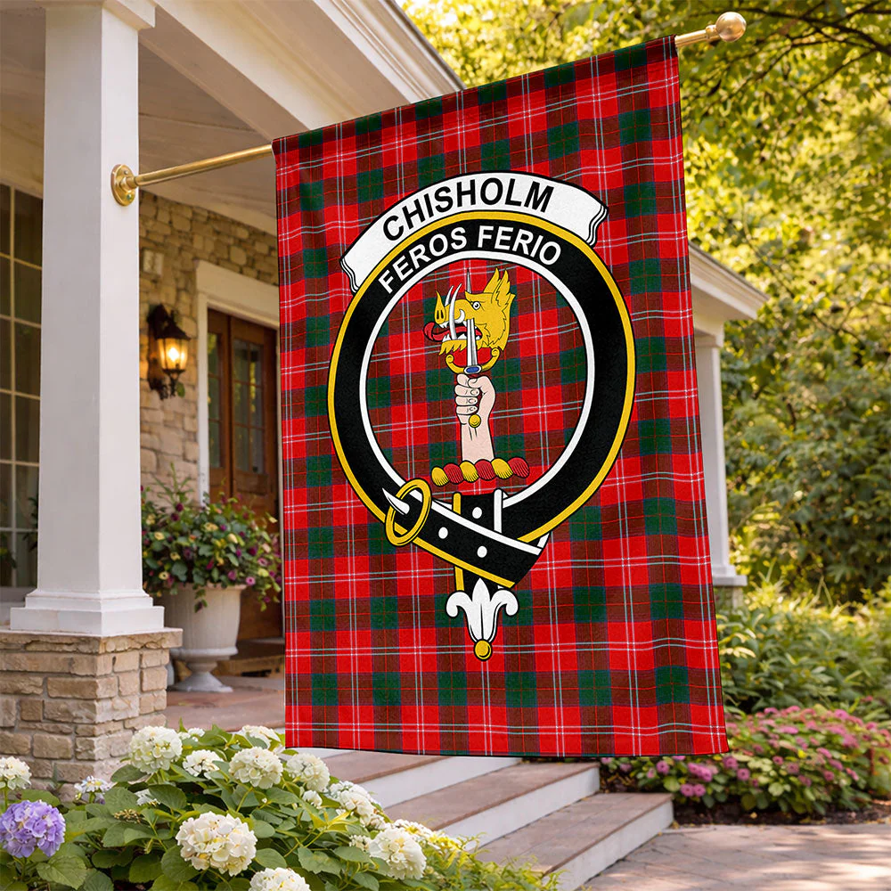 Scottish Chisholm Modern Clan Badge Tartan Flag Parade Vertical Style