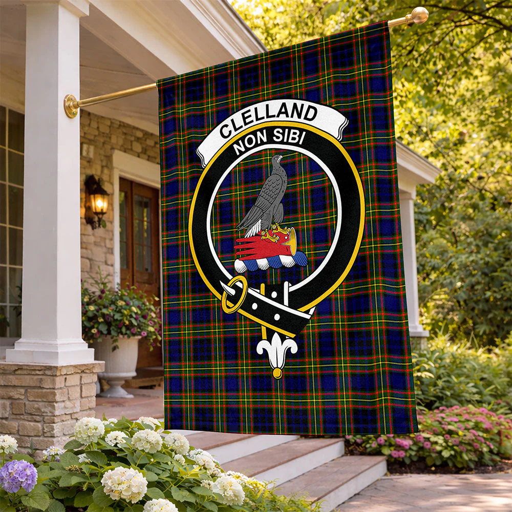 Scottish Clelland Modern Clan Badge Tartan Flag Parade Vertical Style