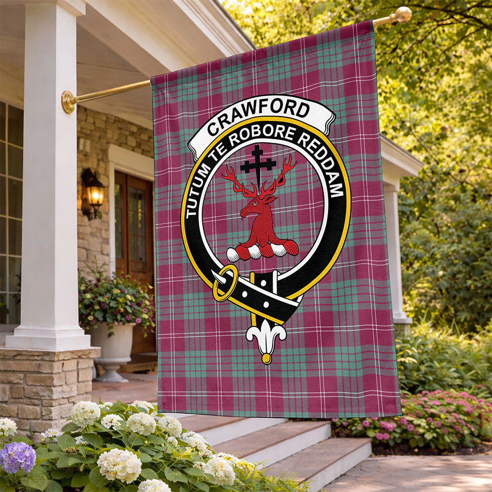 Scottish Crawford Ancient Clan Badge Tartan Flag Parade Vertical Style