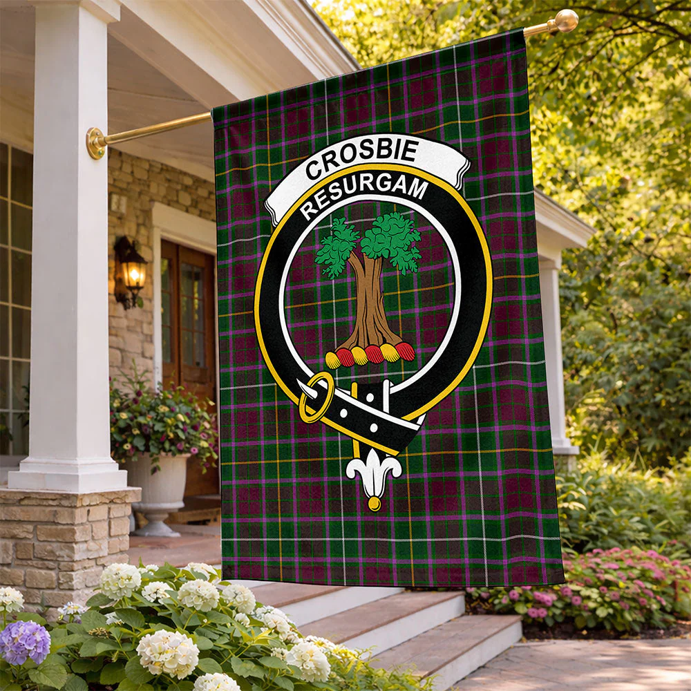 Scottish Crosbie Clan Badge Tartan Flag Parade Vertical Style