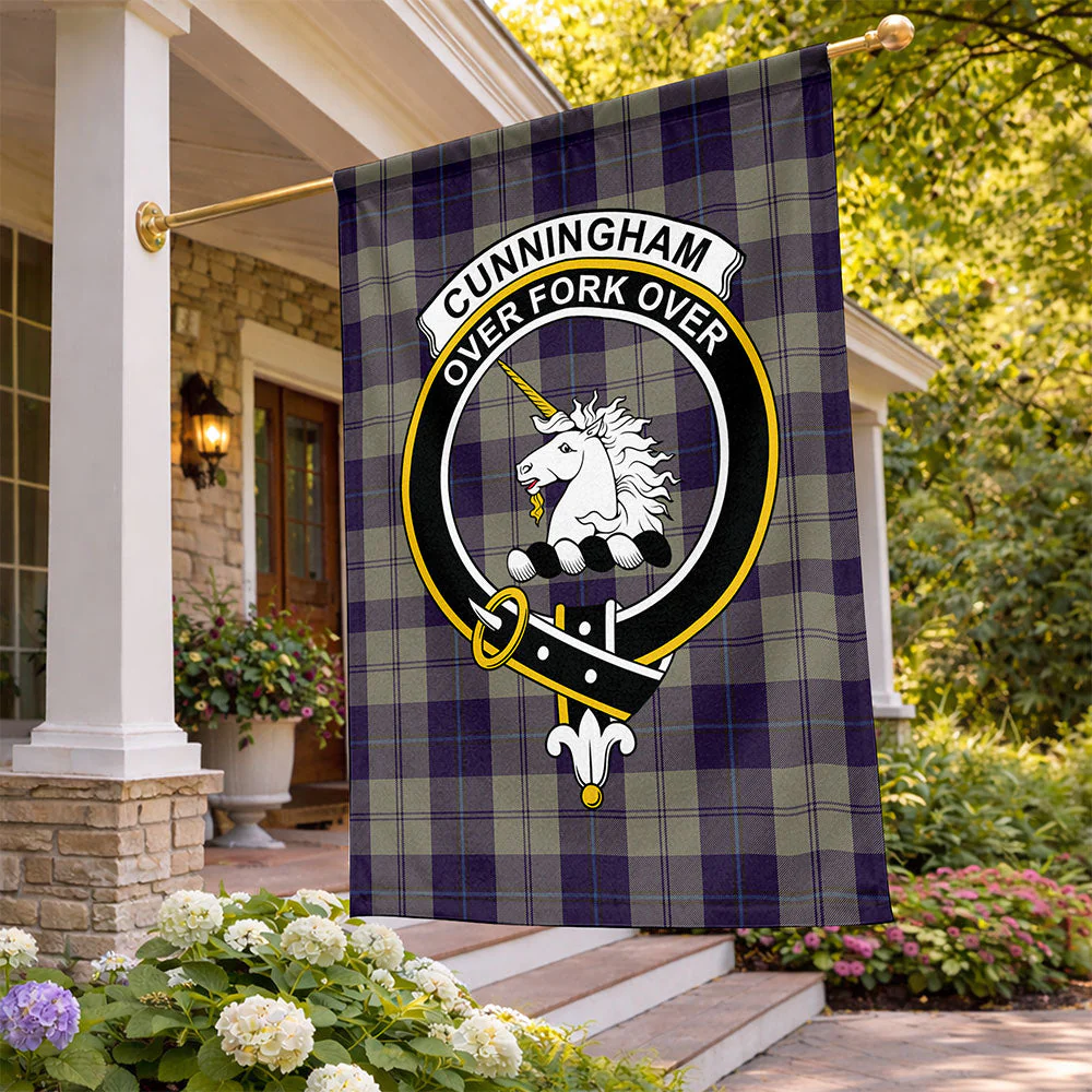 Scottish Cunningham Dress Blue Dancers Clan Badge Tartan Flag Parade Vertical Style