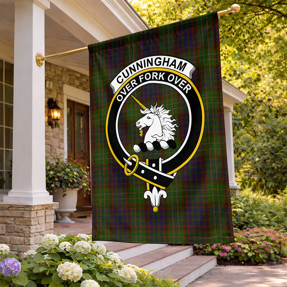 Scottish Cunningham Hunting Modern Clan Badge Tartan Flag Parade Vertical Style