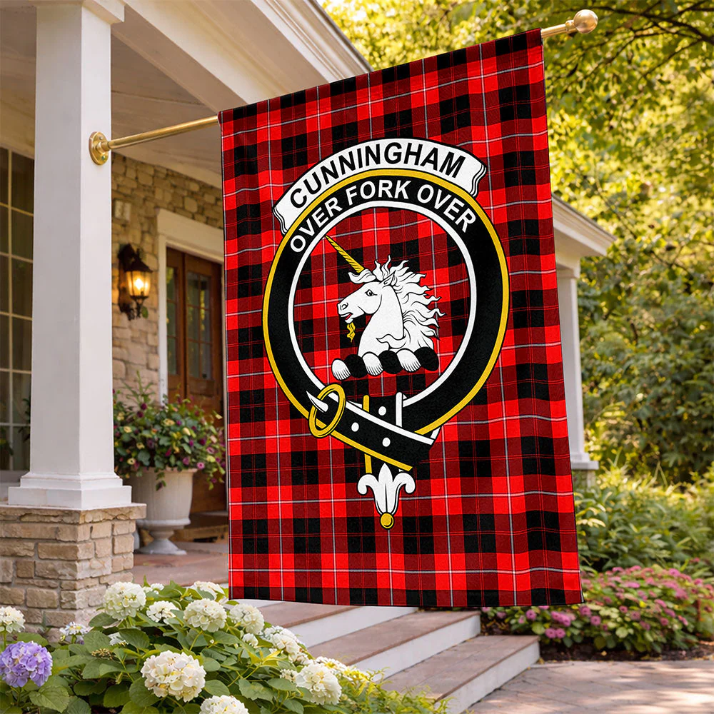 Scottish Cunningham Modern Clan Badge Tartan Flag Parade Vertical Style