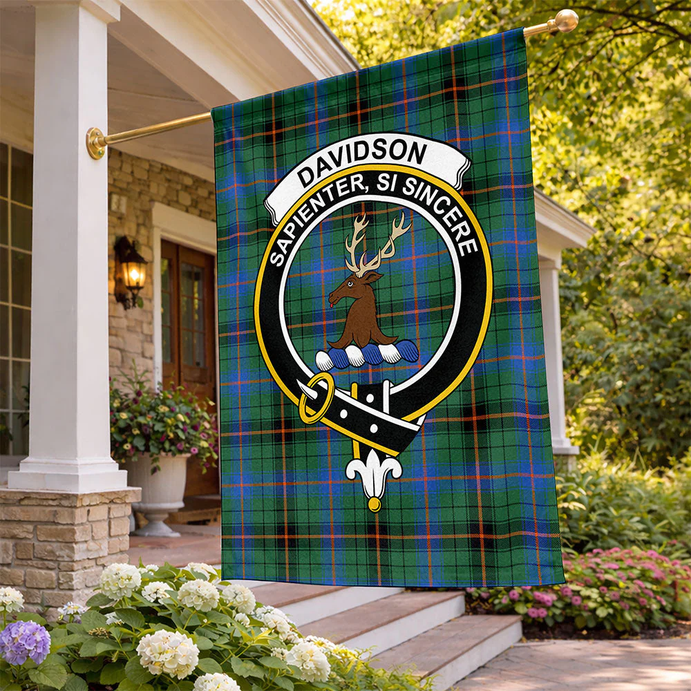 Scottish Davidson Ancient Clan Badge Tartan Flag Parade Vertical Style