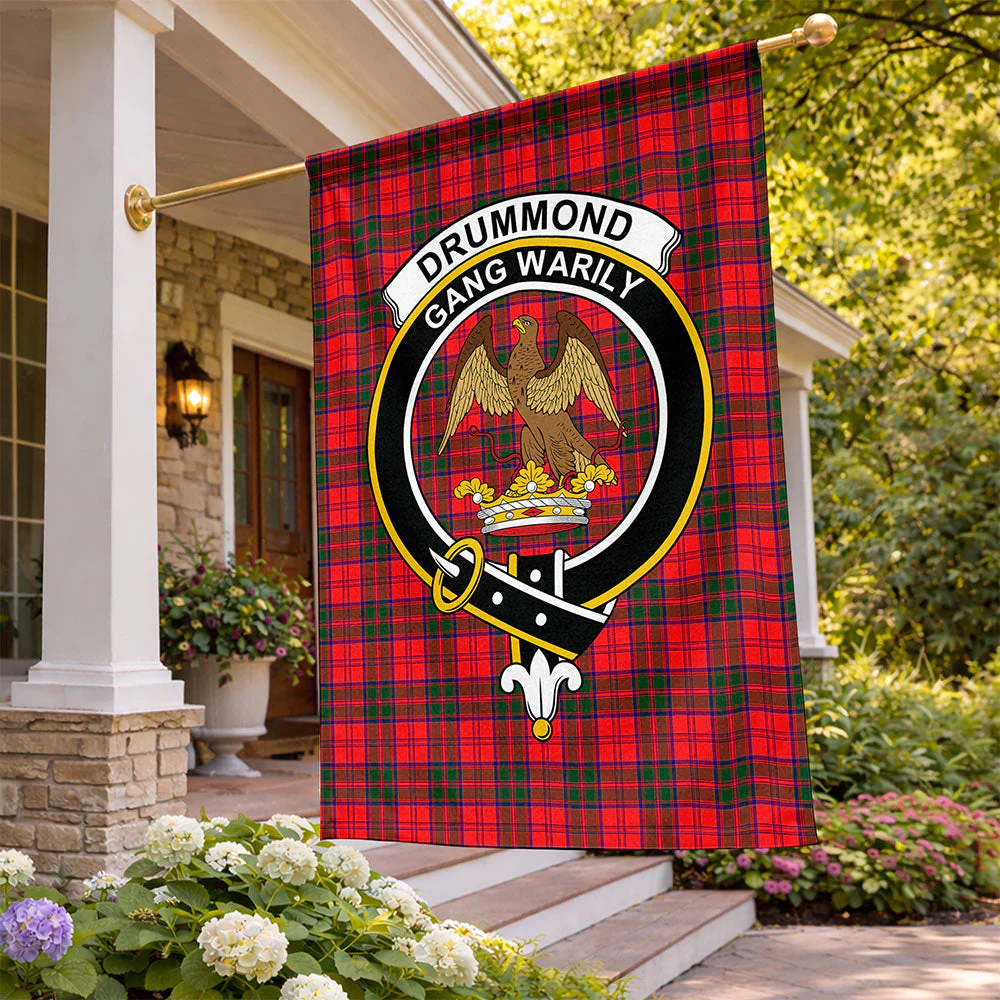 Scottish Drummond Modern Clan Badge Tartan Flag Parade Vertical Style