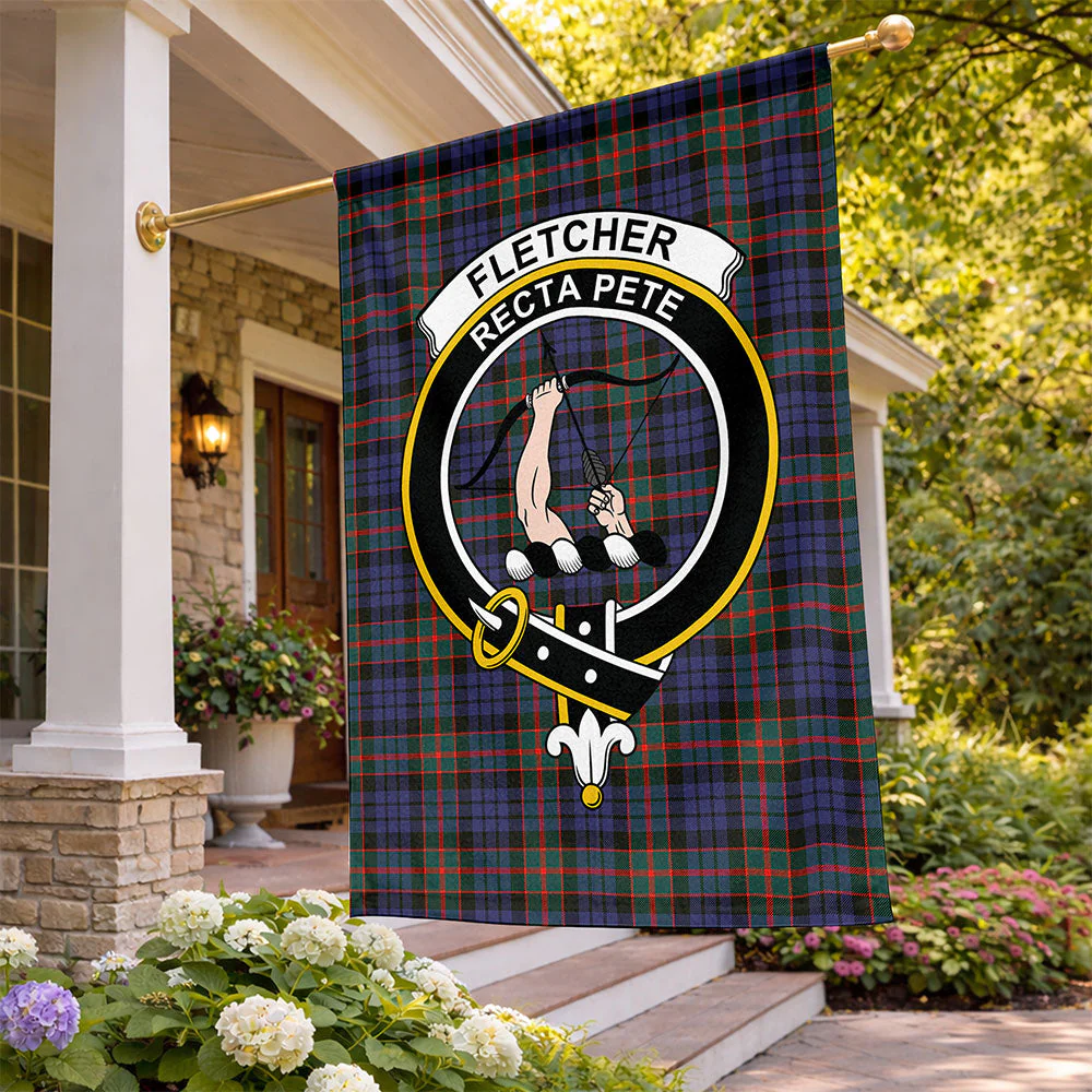 Scottish Fletcher of Dunans Clan Badge Tartan Flag Parade Vertical Style