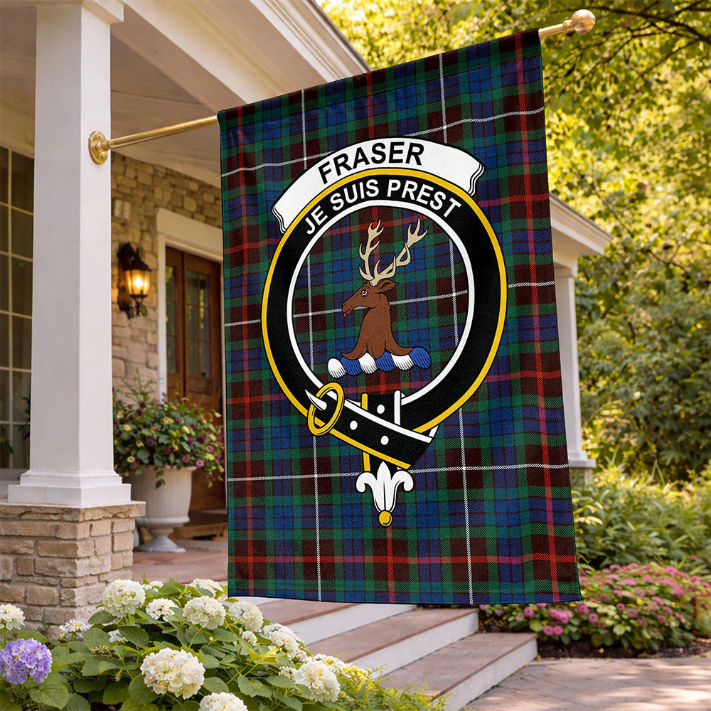 Scottish Fraser Hunting Ancient Clan Badge Tartan Flag Parade Vertical Style
