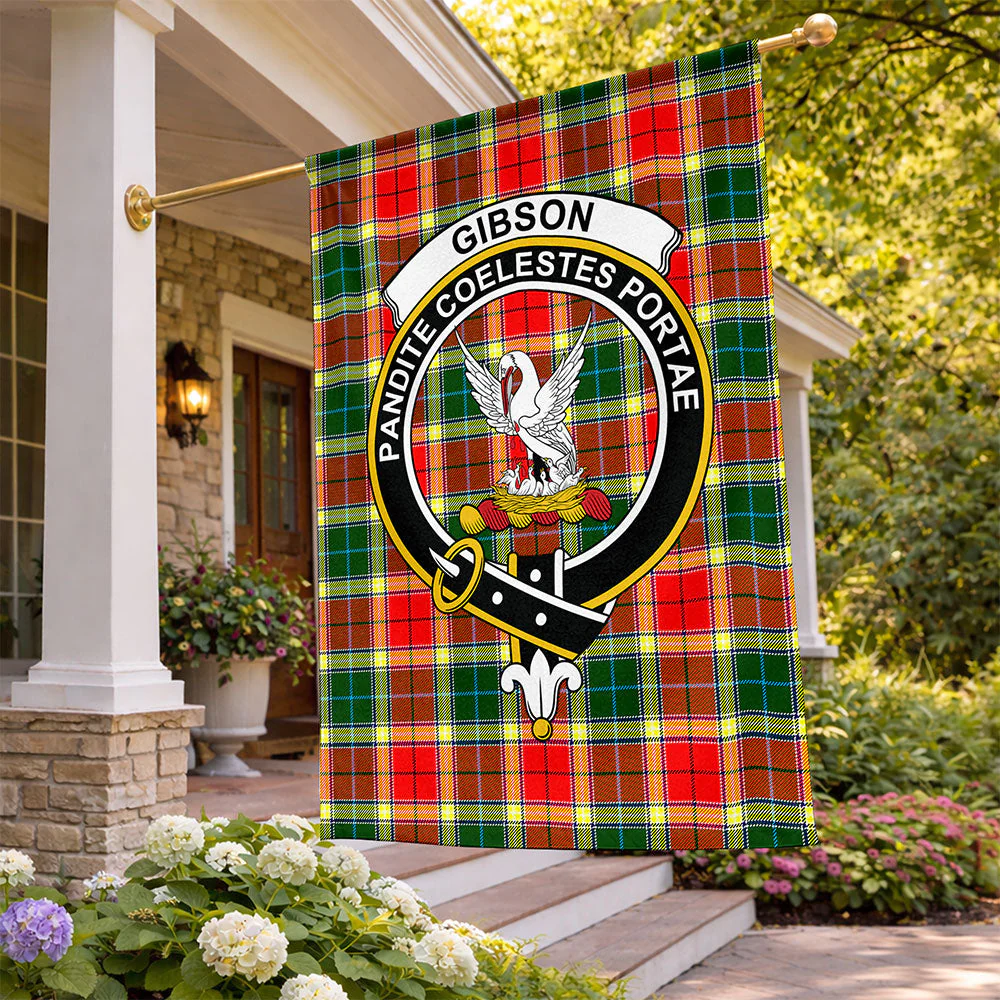 Scottish Gibbs Clan Badge Tartan Flag Parade Vertical Style