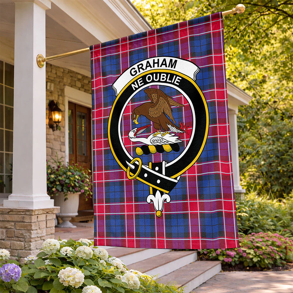 Scottish Graham of Menteith Red Clan Badge Tartan Flag Parade Vertical Style