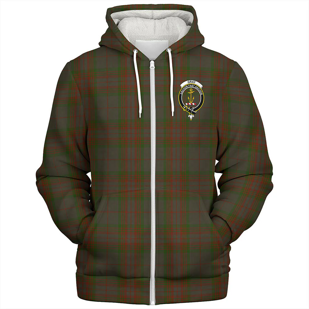 Scottish Gray Clan Badge Tartan Sherpa Hoodie - Image 3
