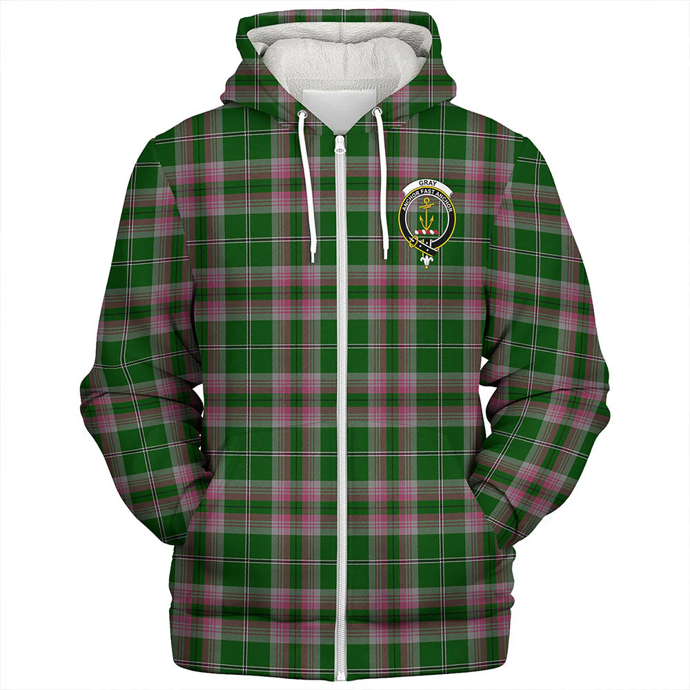 Scottish Gray Hunting Clan Badge Tartan Sherpa Hoodie - Image 3