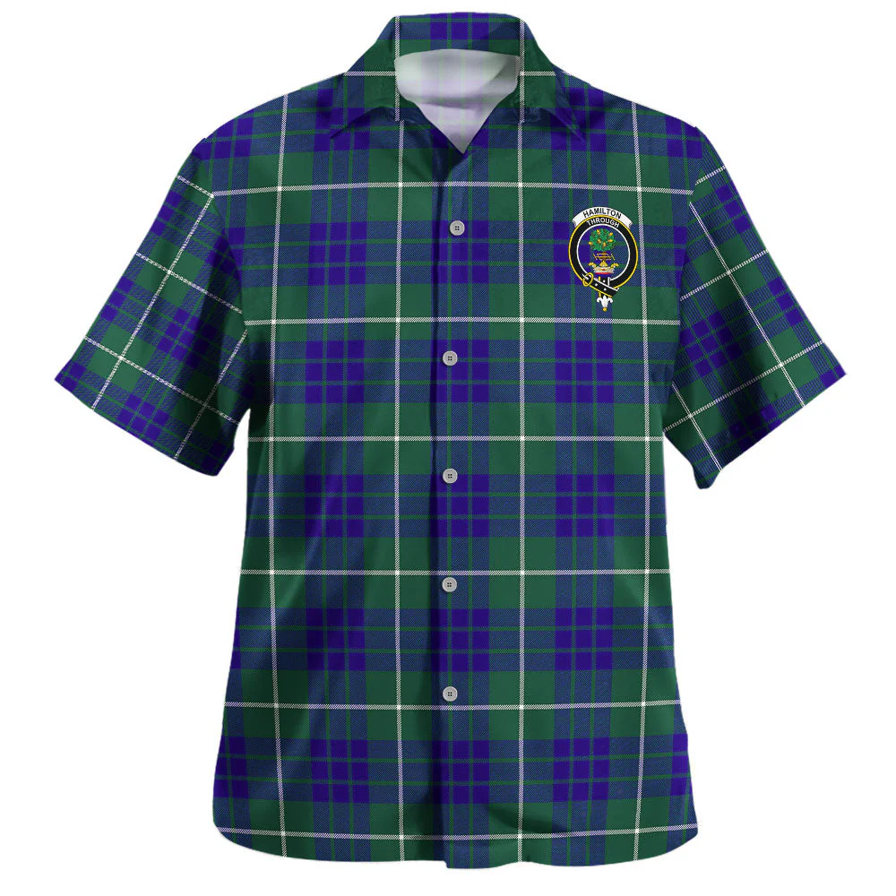 Scottish Hamilton Hunting Modern Clan Badge Tartan Hawaiian Shirt - Image 2