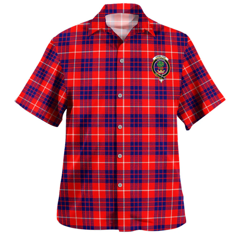 Scottish Hamilton Modern Clan Badge Tartan Hawaiian Shirt - Image 2