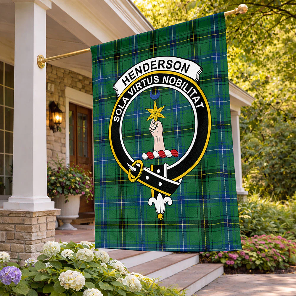 Scottish Henderson Ancient Clan Badge Tartan Flag Parade Vertical Style