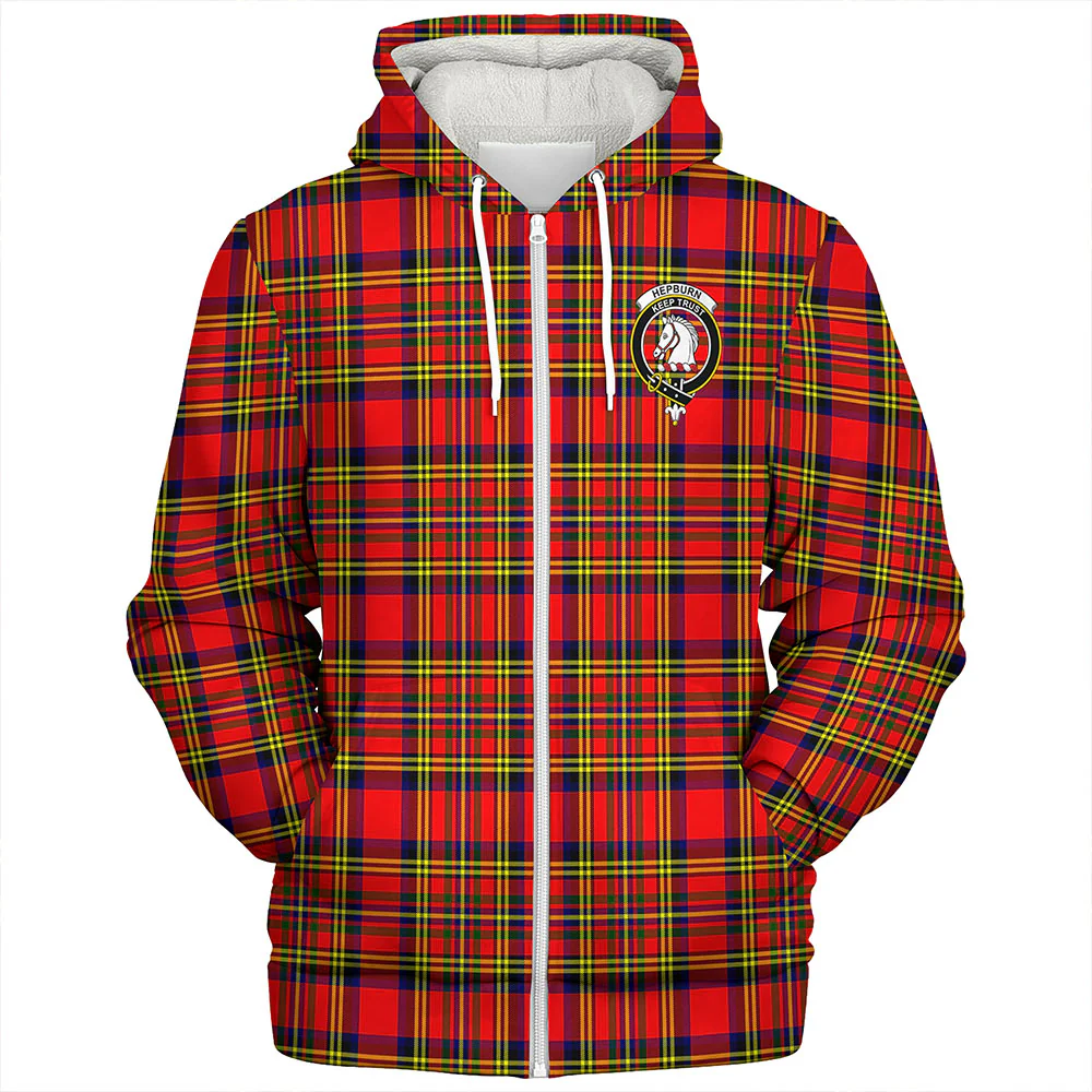 Scottish Hepburn Clan Badge Tartan Sherpa Hoodie - Image 3