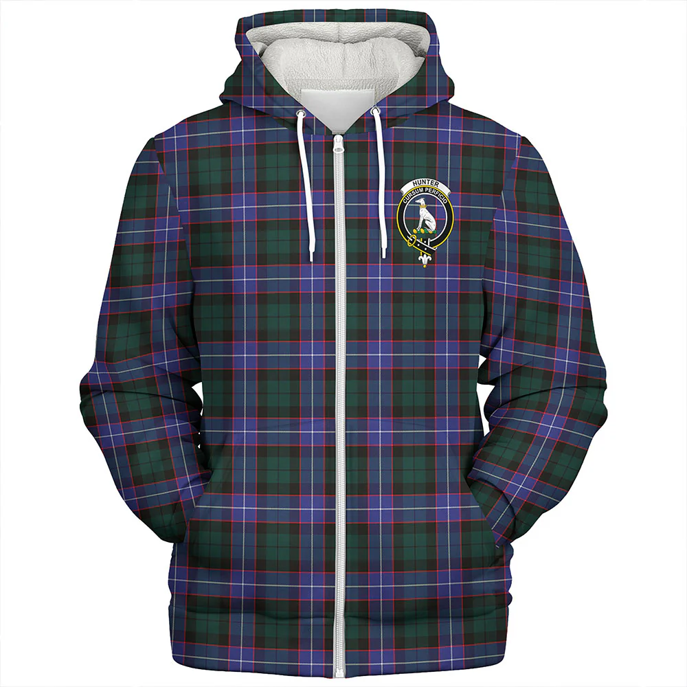 Scottish Hunter Modern Clan Badge Tartan Sherpa Hoodie - Image 3