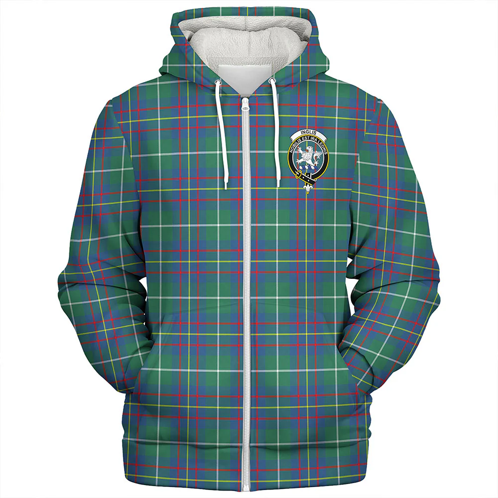 Scottish Inglis Ancient Clan Badge Tartan Sherpa Hoodie - Image 3