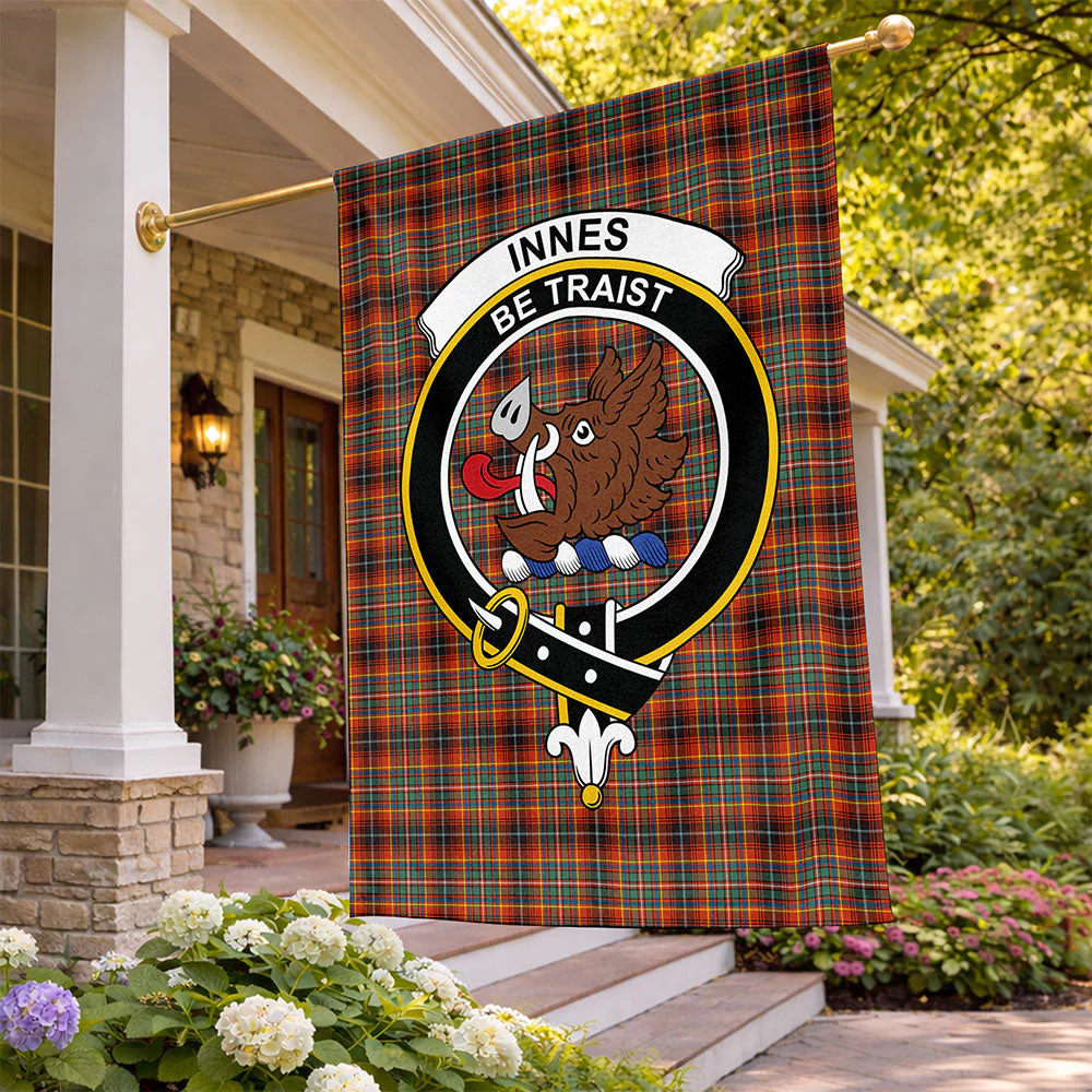 Scottish Innes Ancient Clan Badge Tartan Flag Parade Vertical Style