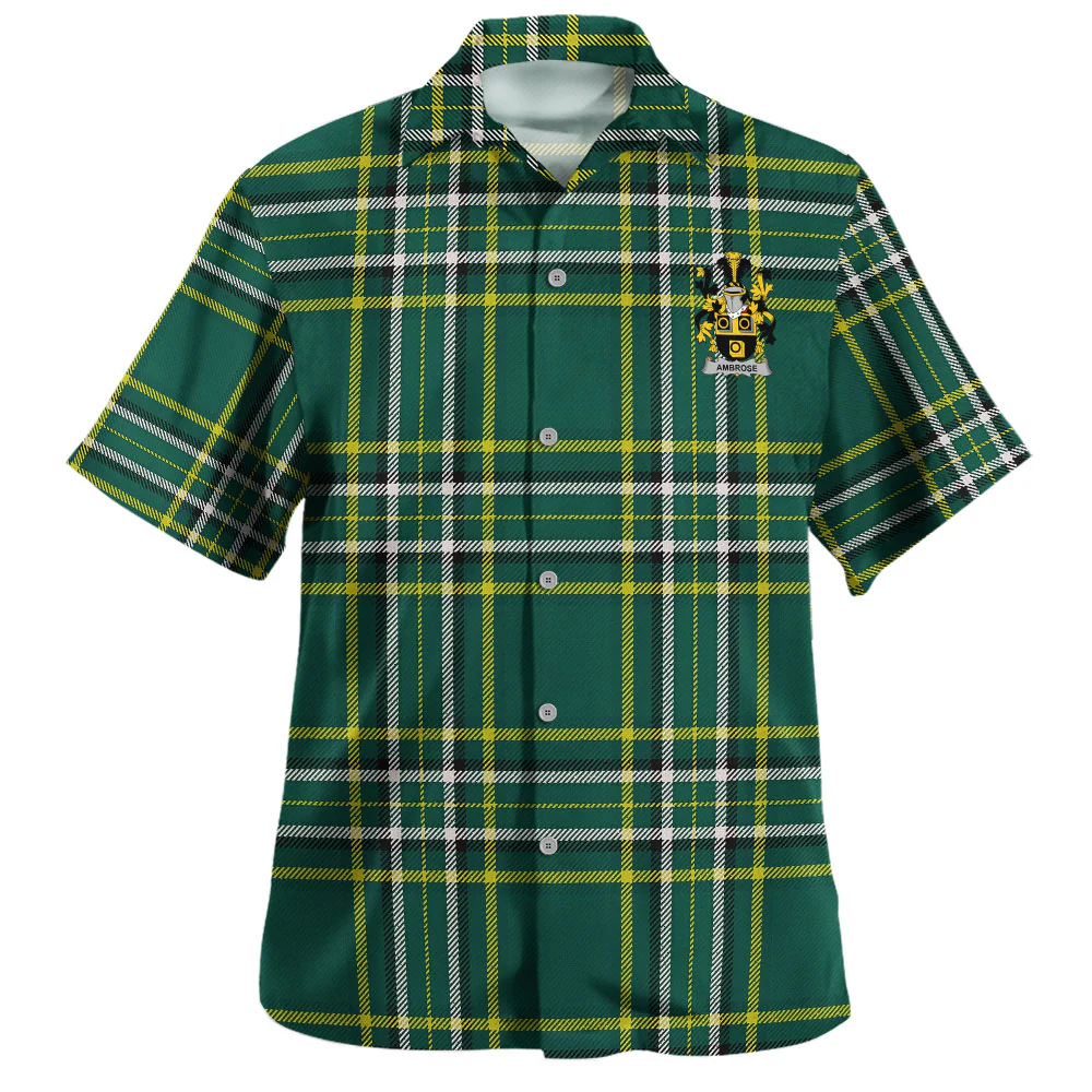 Irish Ambrose Family Crest Tartan Hawaiian Shirt