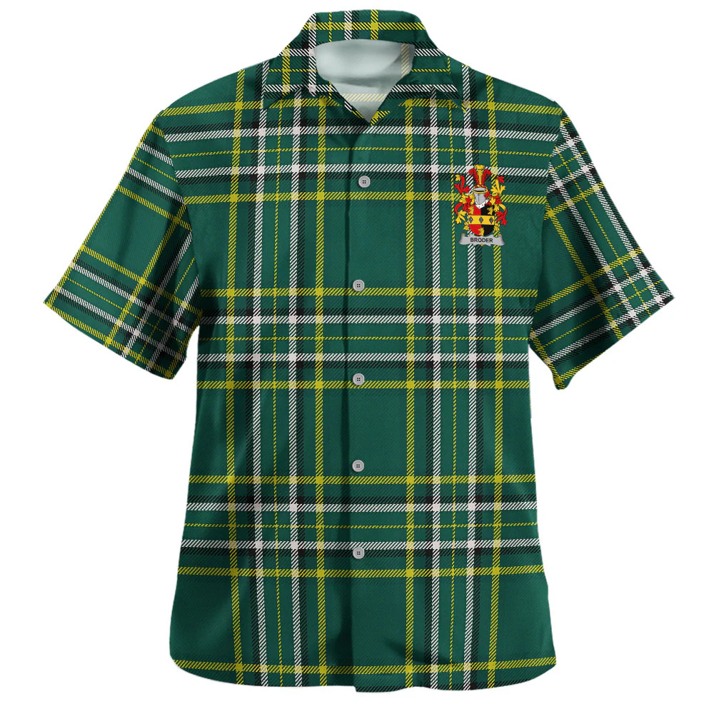 Irish Broder Family Crest Tartan Hawaiian Shirt