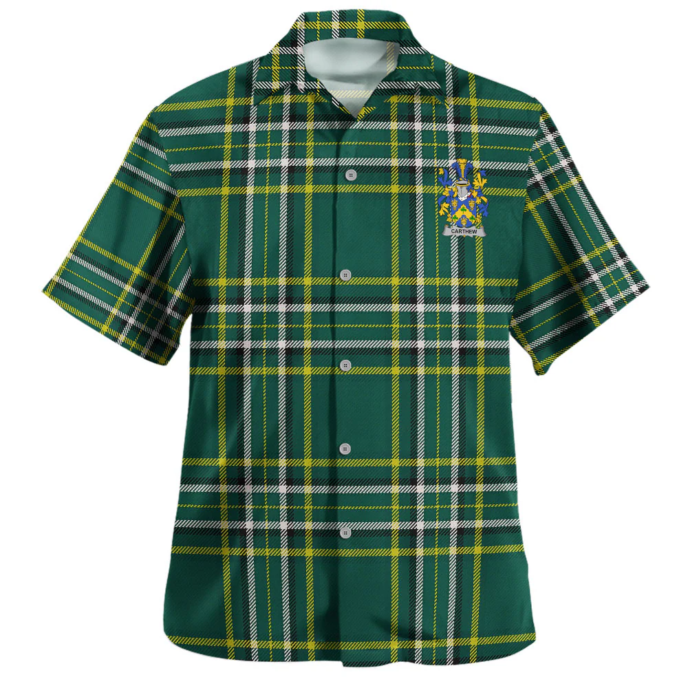 Irish Carthew Family Crest Tartan Hawaiian Shirt