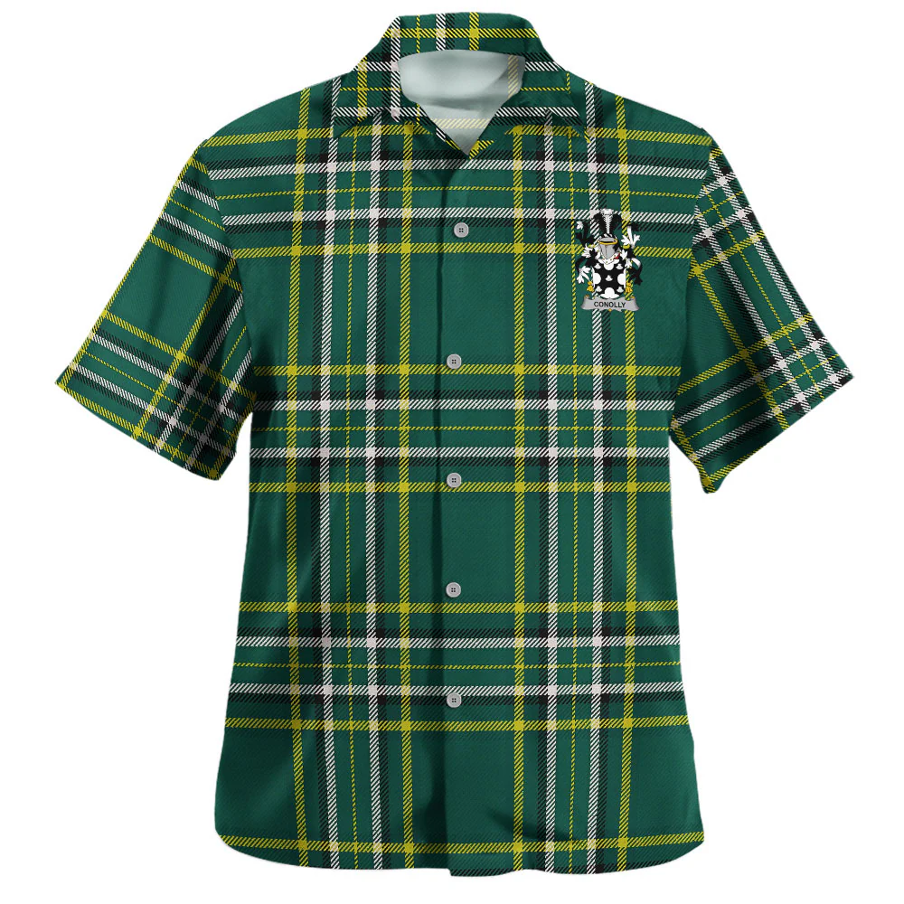 Irish Conolly Family Crest Tartan Hawaiian Shirt