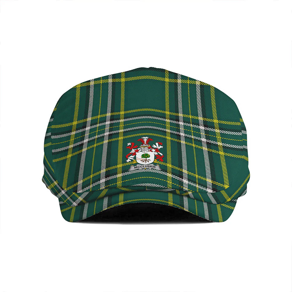 Irish McCluskie Family Crest Tartan Flat Cap