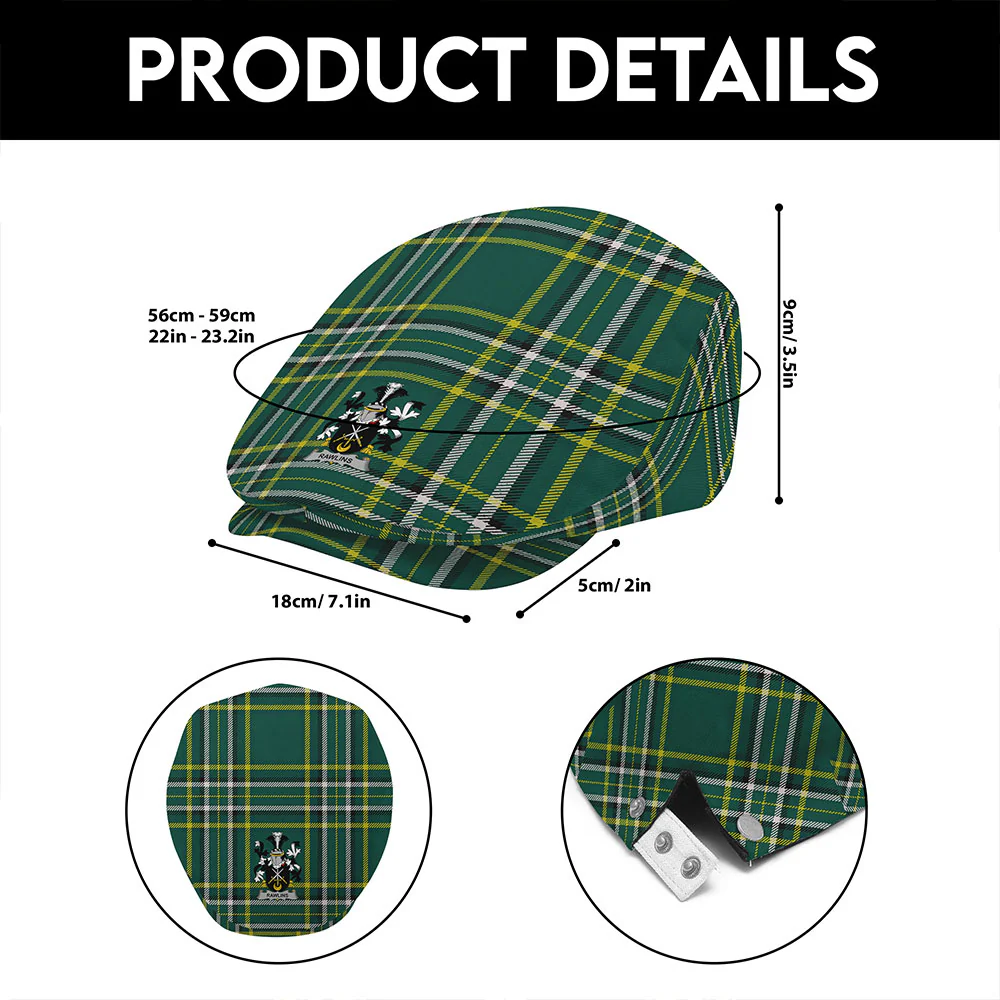 Irish Rawlins Family Crest Tartan Flat Cap - Image 6