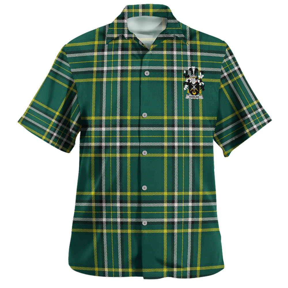Irish Rawlins Family Crest Tartan Hawaiian Shirt