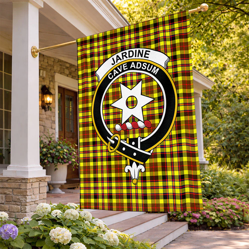 Scottish Jardine Clan Badge Tartan Flag Parade Vertical Style