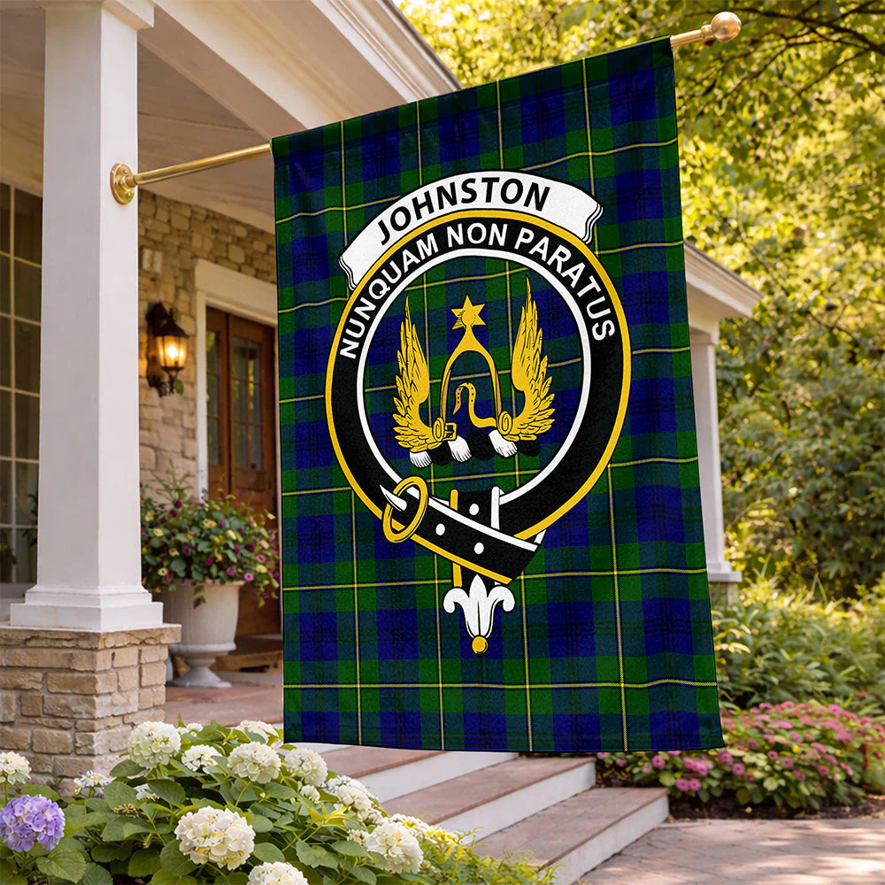 Scottish Johnston Modern Clan Badge Tartan Flag Parade Vertical Style