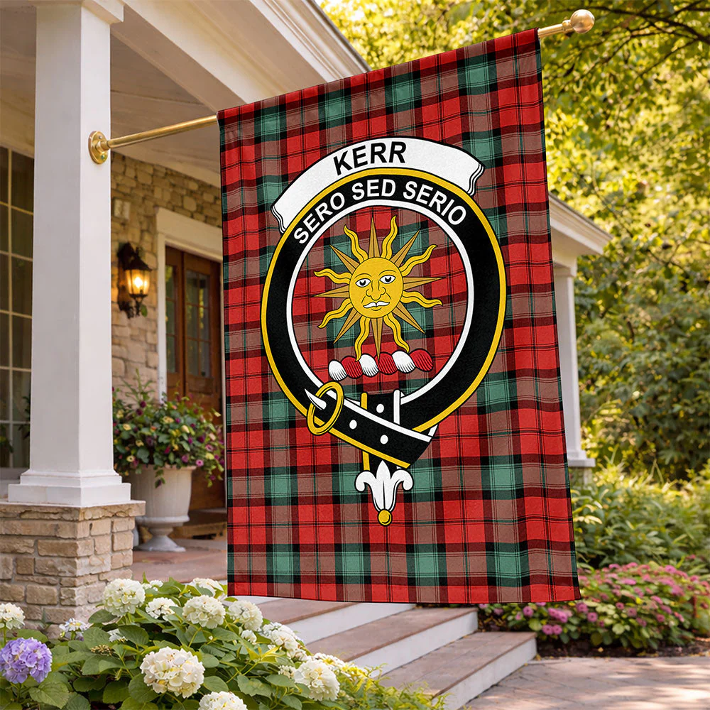 Scottish Kerr Ancient Clan Badge Tartan Flag Parade Vertical Style