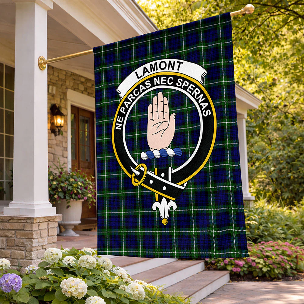 Scottish Lamont Modern Clan Badge Tartan Flag Parade Vertical Style