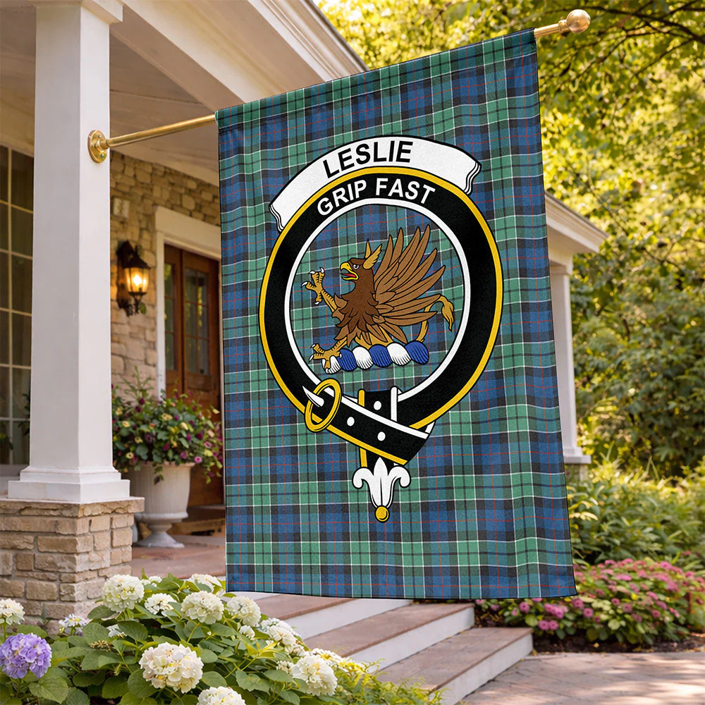 Scottish Leslie Hunting Ancient Clan Badge Tartan Flag Parade Vertical Style