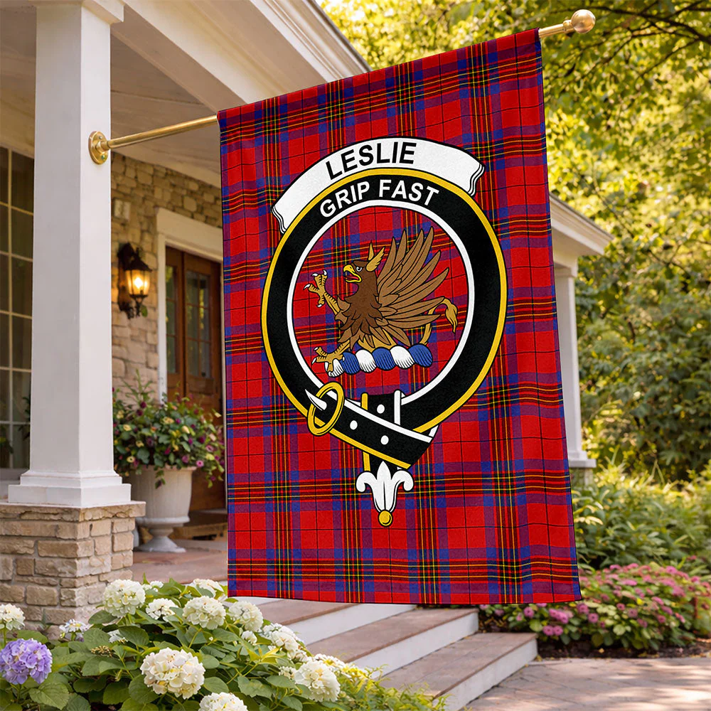 Scottish Leslie Modern Clan Badge Tartan Flag Parade Vertical Style