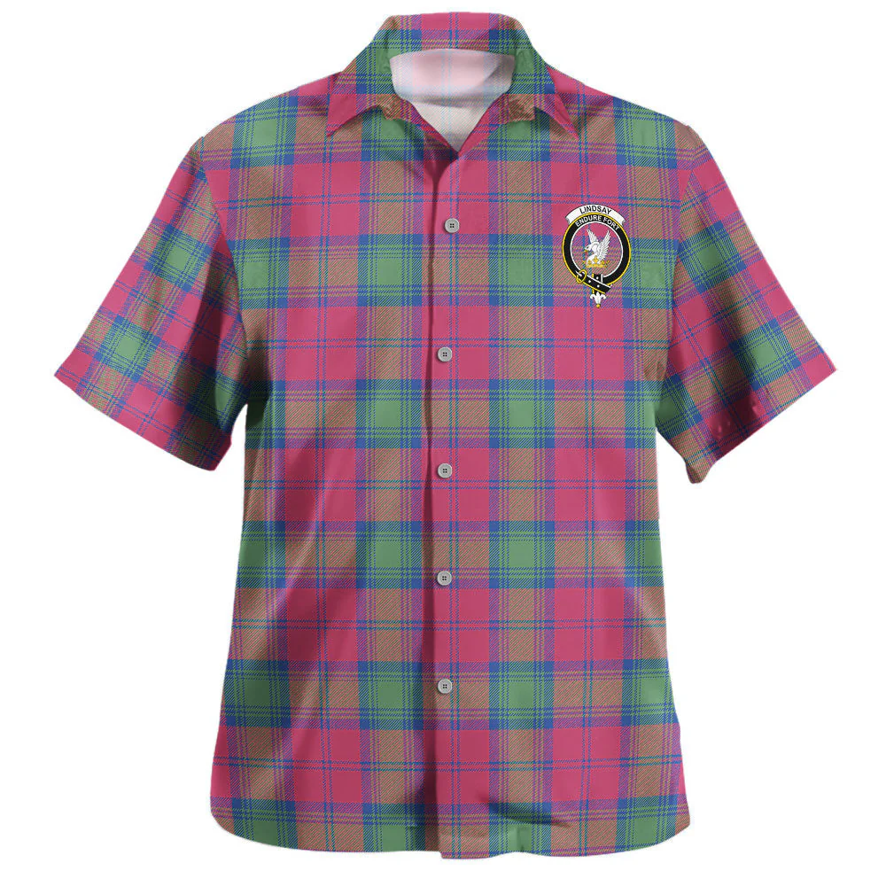 Scottish Lindsay Ancient Clan Badge Tartan Hawaiian Shirt - Image 2
