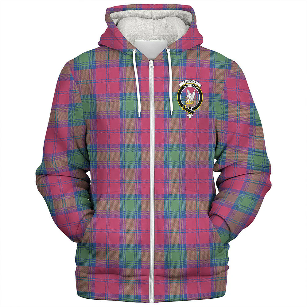 Scottish Lindsay Ancient Clan Badge Tartan Sherpa Hoodie - Image 3
