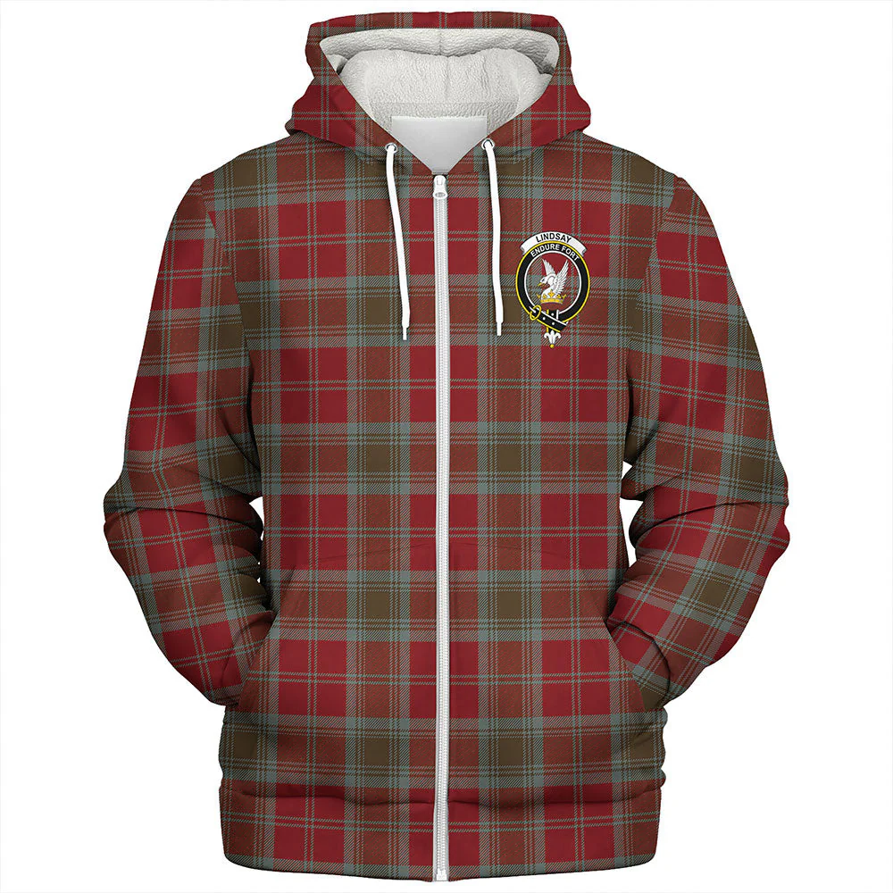 Scottish Lindsay Weathered Clan Badge Tartan Sherpa Hoodie - Image 3