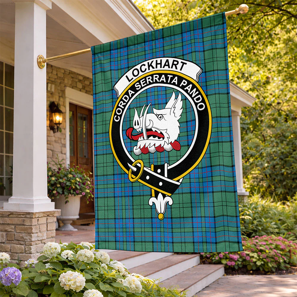 Scottish Lockhart Clan Badge Tartan Flag Parade Vertical Style